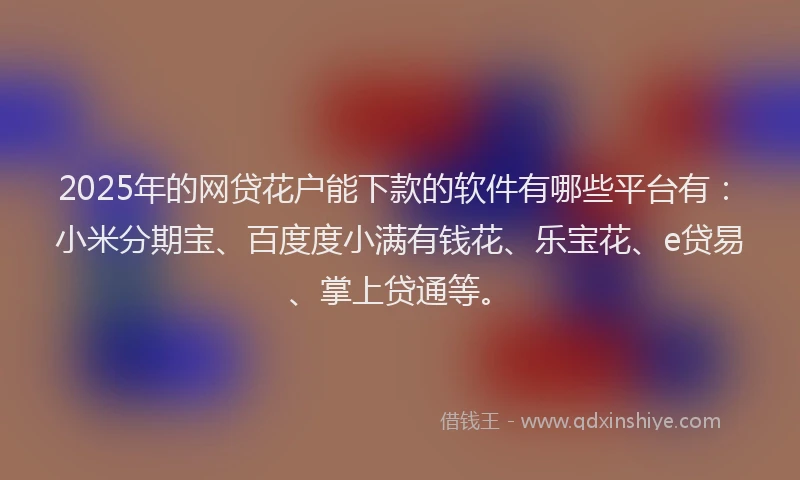 2025年的网贷花户能下款的软件有哪些平台有：小米分期宝、百度度小满有钱花、乐宝花、e贷易、掌上贷通等。
