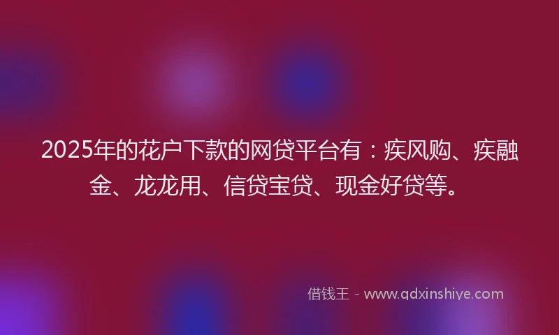 2025年的花户下款的网贷平台有：疾风购、疾融金、龙龙用、信贷宝贷、现金好贷等。