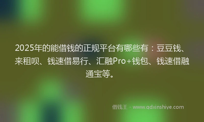 2025年的能借钱的正规平台有哪些有：豆豆钱、来租呗、钱速借易行、汇融Pro+钱包、钱速借融通宝等。