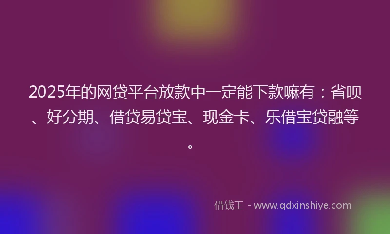 2025年的网贷平台放款中一定能下款嘛有：省呗、好分期、借贷易贷宝、现金卡、乐借宝贷融等。