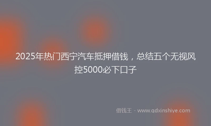 2025年热门西宁汽车抵押借钱，总结五个无视风控5000必下口子