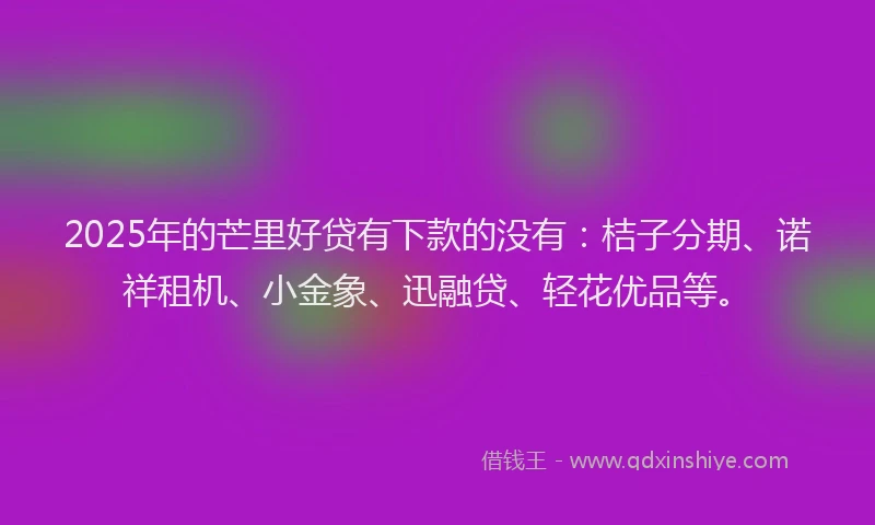 2025年的芒里好贷有下款的没有：桔子分期、诺祥租机、小金象、迅融贷、轻花优品等。