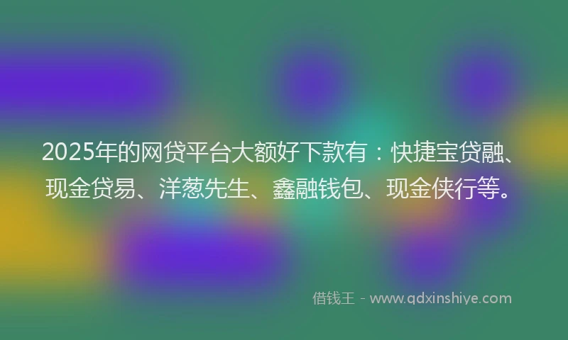 2025年的网贷平台大额好下款有：快捷宝贷融、现金贷易、洋葱先生、鑫融钱包、现金侠行等。