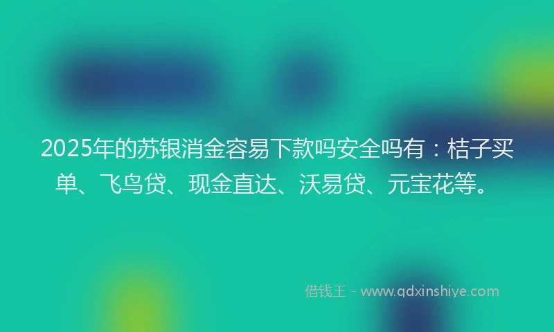 2025年的苏银消金容易下款吗安全吗有：桔子买单、飞鸟贷、现金直达、沃易贷、元宝花等。