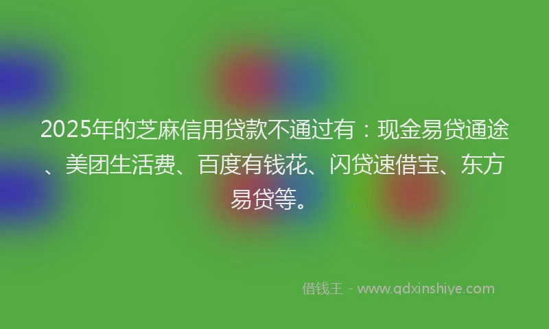 2025年的芝麻信用贷款不通过有：现金易贷通途、美团生活费、百度有钱花、闪贷速借宝、东方易贷等。