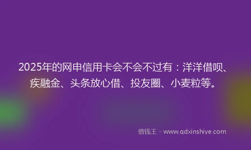 2025年的网申信用卡会不会不过有：洋洋借呗、疾融金、头条放心借、投友圈、小麦粒等。