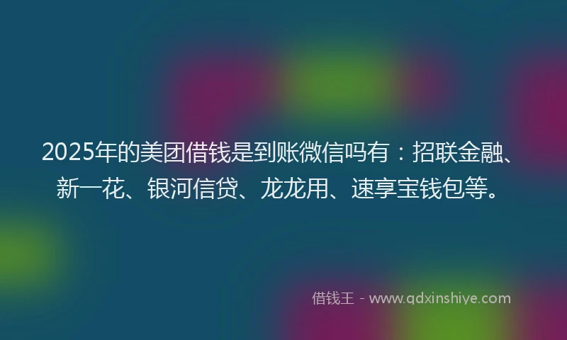 2025年的美团借钱是到账微信吗有：招联金融、新一花、银河信贷、龙龙用、速享宝钱包等。