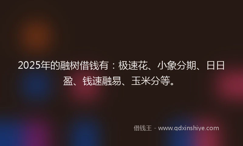 2025年的融树借钱有：极速花、小象分期、日日盈、钱速融易、玉米分等。