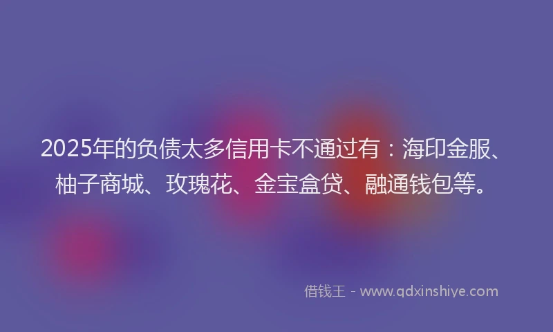 2025年的负债太多信用卡不通过有：海印金服、柚子商城、玫瑰花、金宝盒贷、融通钱包等。