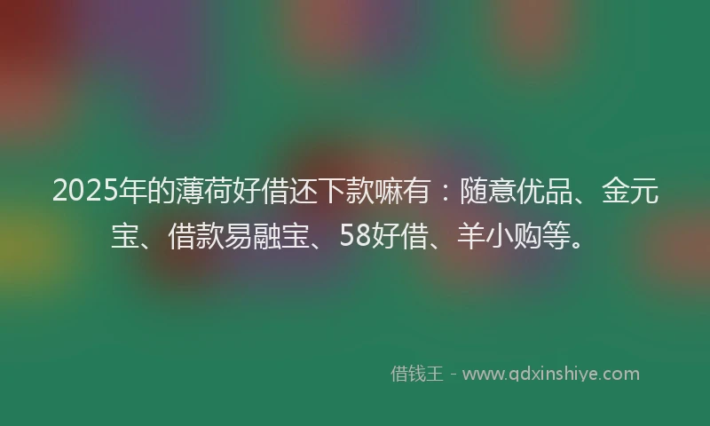 2025年的薄荷好借还下款嘛有：随意优品、金元宝、借款易融宝、58好借、羊小购等。