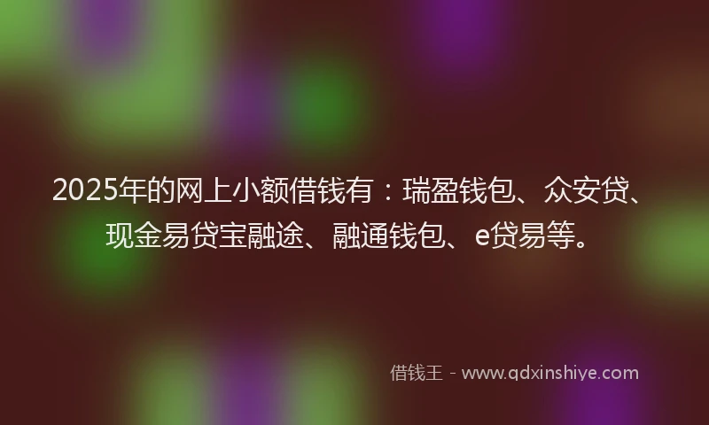 2025年的网上小额借钱有：瑞盈钱包、众安贷、现金易贷宝融途、融通钱包、e贷易等。