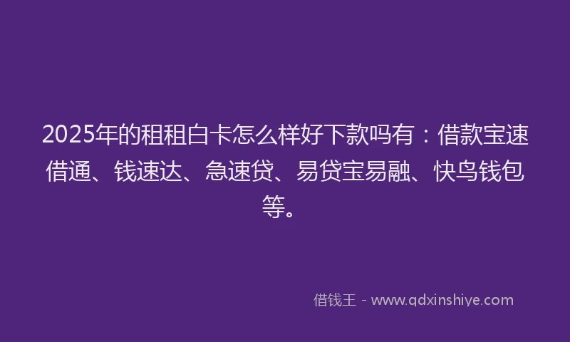 2025年的租租白卡怎么样好下款吗有：借款宝速借通、钱速达、急速贷、易贷宝易融、快鸟钱包等。