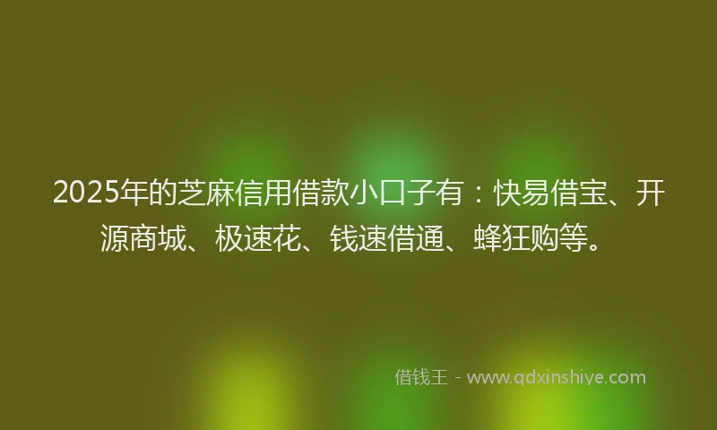 2025年的芝麻信用借款小口子有：快易借宝、开源商城、极速花、钱速借通、蜂狂购等。