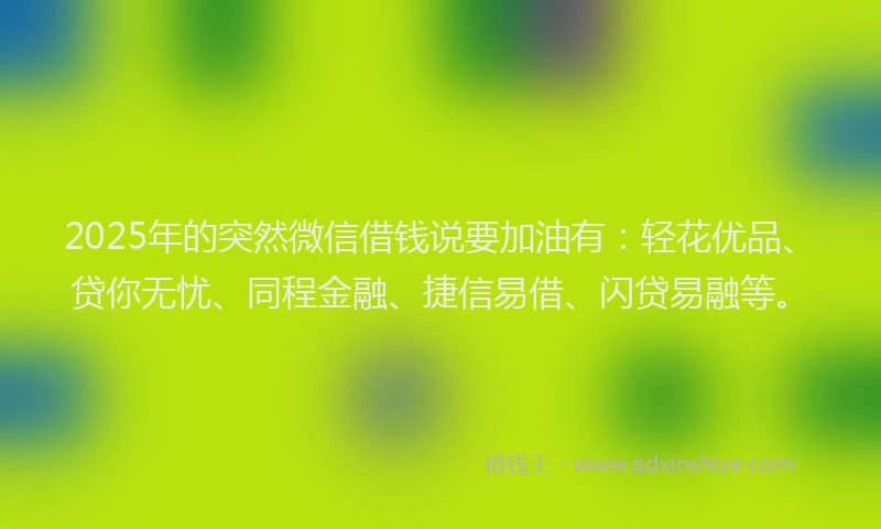 2025年的突然微信借钱说要加油有：轻花优品、贷你无忧、同程金融、捷信易借、闪贷易融等。