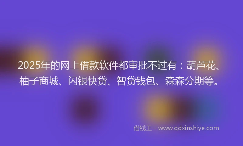 2025年的网上借款软件都审批不过有：葫芦花、柚子商城、闪银快贷、智贷钱包、森森分期等。