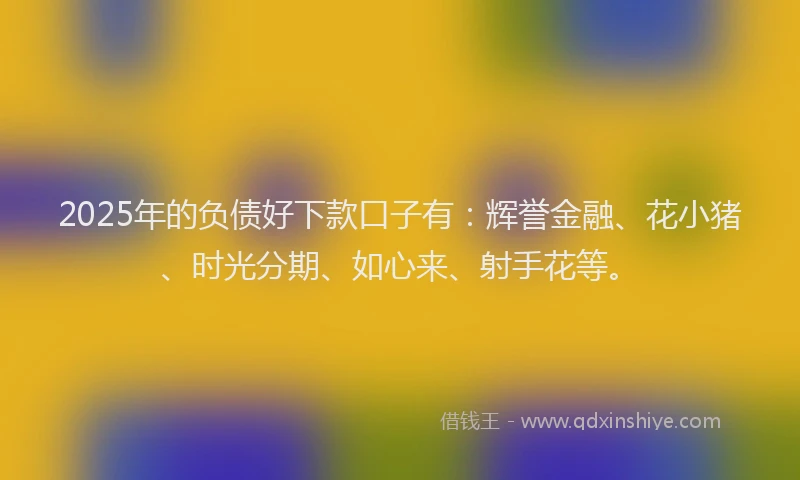 2025年的负债好下款口子有：辉誉金融、花小猪、时光分期、如心来、射手花等。