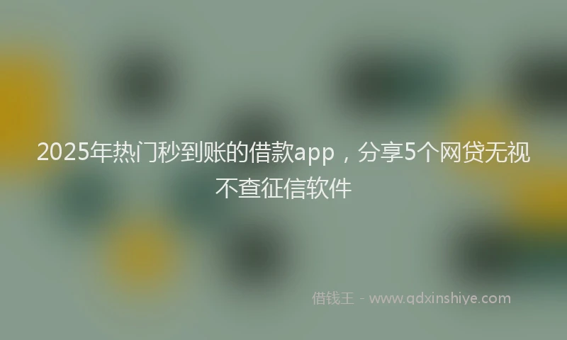 2025年热门秒到账的借款app，分享5个网贷无视不查征信软件