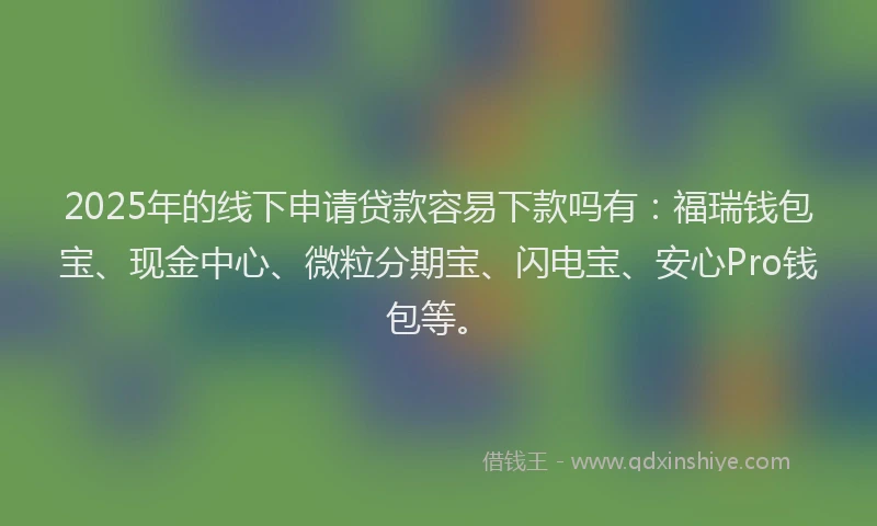 2025年的线下申请贷款容易下款吗有：福瑞钱包宝、现金中心、微粒分期宝、闪电宝、安心Pro钱包等。