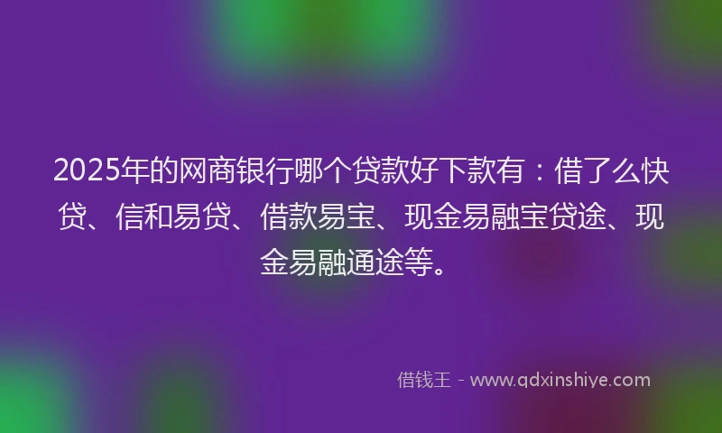 2025年的网商银行哪个贷款好下款有：借了么快贷、信和易贷、借款易宝、现金易融宝贷途、现金易融通途等。