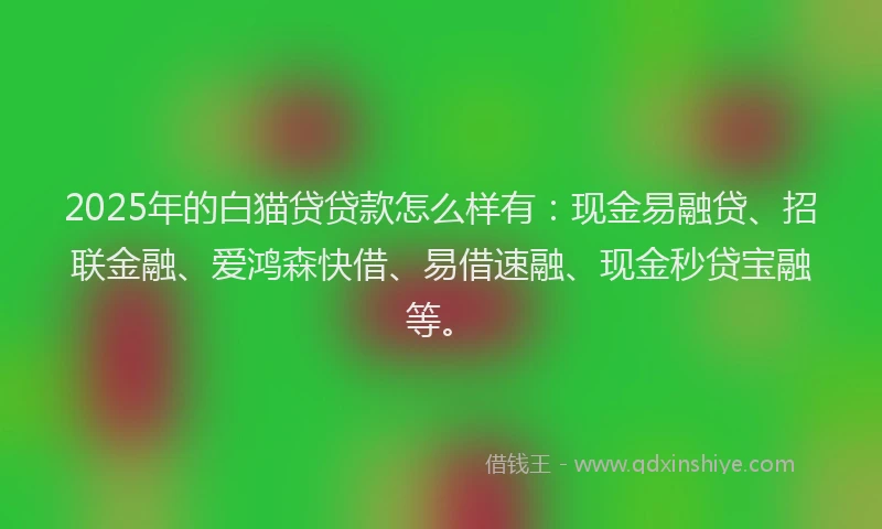 2025年的白猫贷贷款怎么样有：现金易融贷、招联金融、爱鸿森快借、易借速融、现金秒贷宝融等。