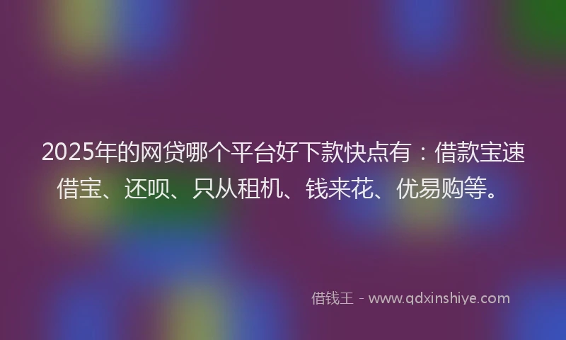 2025年的网贷哪个平台好下款快点有：借款宝速借宝、还呗、只从租机、钱来花、优易购等。