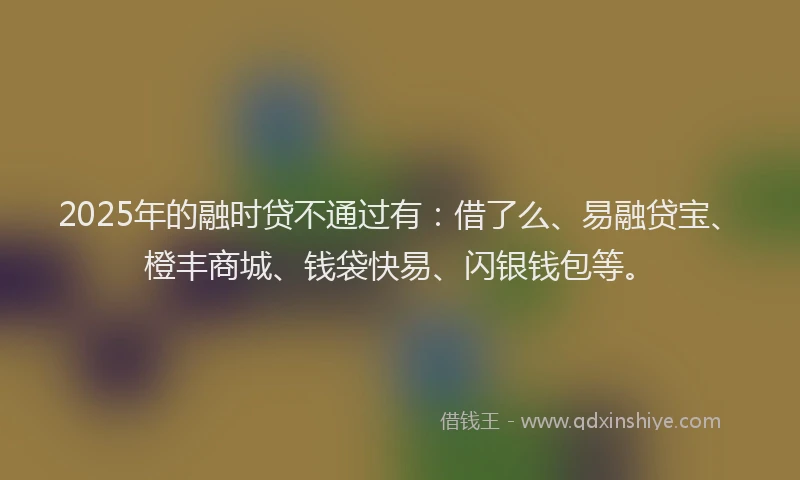 2025年的融时贷不通过有：借了么、易融贷宝、橙丰商城、钱袋快易、闪银钱包等。