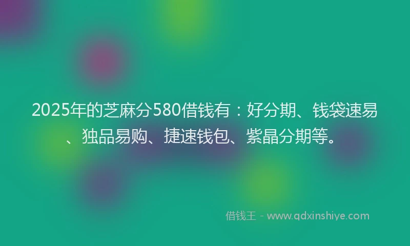 2025年的芝麻分580借钱有：好分期、钱袋速易、独品易购、捷速钱包、紫晶分期等。