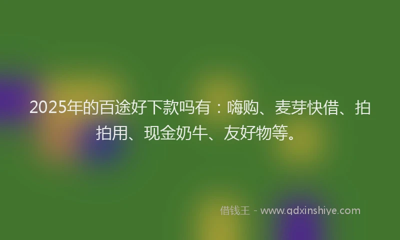 2025年的百途好下款吗有：嗨购、麦芽快借、拍拍用、现金奶牛、友好物等。