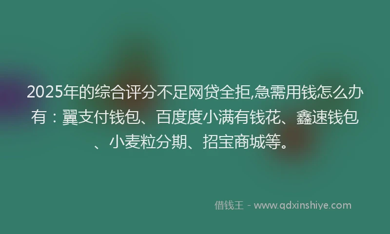 2025年的综合评分不足网贷全拒,急需用钱怎么办有：翼支付钱包、百度度小满有钱花、鑫速钱包、小麦粒分期、招宝商城等。