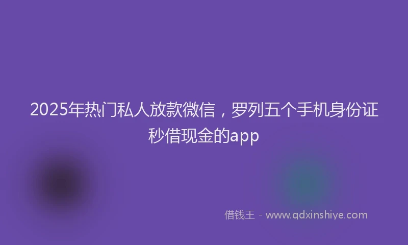 2025年热门私人放款微信，罗列五个手机身份证秒借现金的app