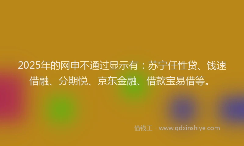 2025年的网申不通过显示有：苏宁任性贷、钱速借融、分期悦、京东金融、借款宝易借等。