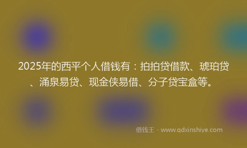 2025年的西平个人借钱有：拍拍贷借款、琥珀贷、涌泉易贷、现金侠易借、分子贷宝盒等。