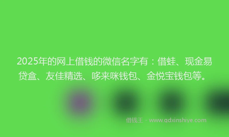 2025年的网上借钱的微信名字有：借蛙、现金易贷盒、友佳精选、哆来咪钱包、金悦宝钱包等。
