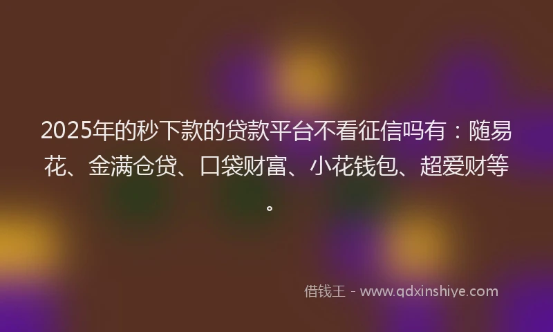 2025年的秒下款的贷款平台不看征信吗有：随易花、金满仓贷、口袋财富、小花钱包、超爱财等。