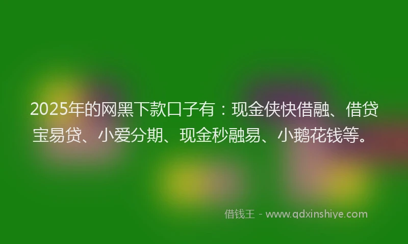 2025年的网黑下款口子有：现金侠快借融、借贷宝易贷、小爱分期、现金秒融易、小鹅花钱等。
