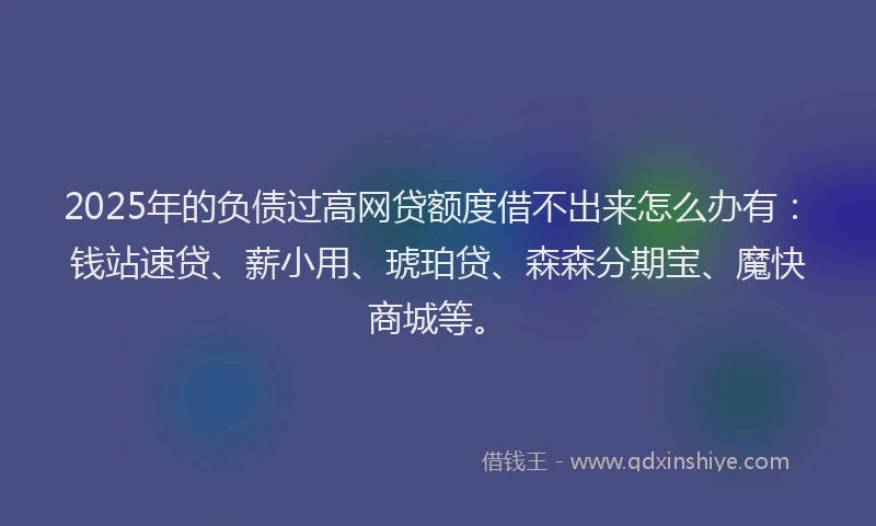2025年的负债过高网贷额度借不出来怎么办有：钱站速贷、薪小用、琥珀贷、森森分期宝、魔快商城等。