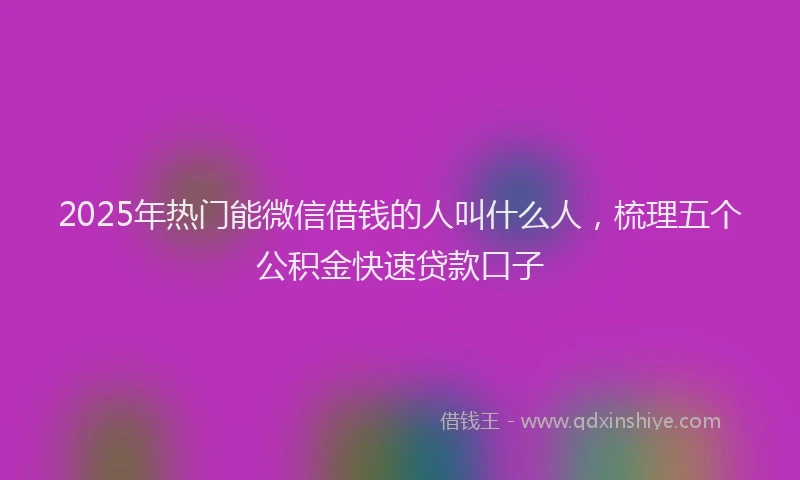 2025年热门能微信借钱的人叫什么人，梳理五个公积金快速贷款口子