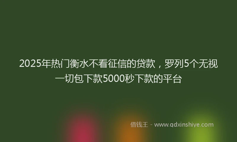 2025年热门衡水不看征信的贷款，罗列5个无视一切包下款5000秒下款的平台