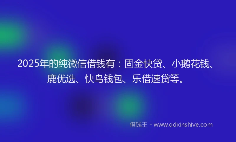 2025年的纯微信借钱有：固金快贷、小鹅花钱、鹿优选、快鸟钱包、乐借速贷等。