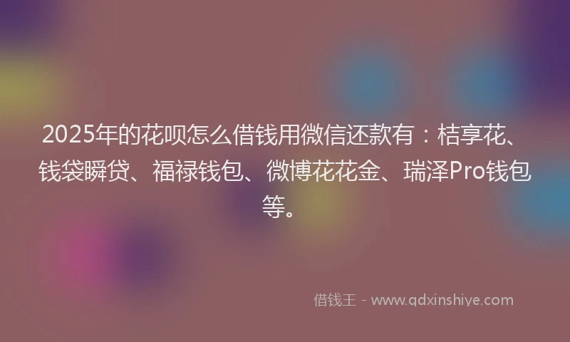 2025年的花呗怎么借钱用微信还款有：桔享花、钱袋瞬贷、福禄钱包、微博花花金、瑞泽Pro钱包等。