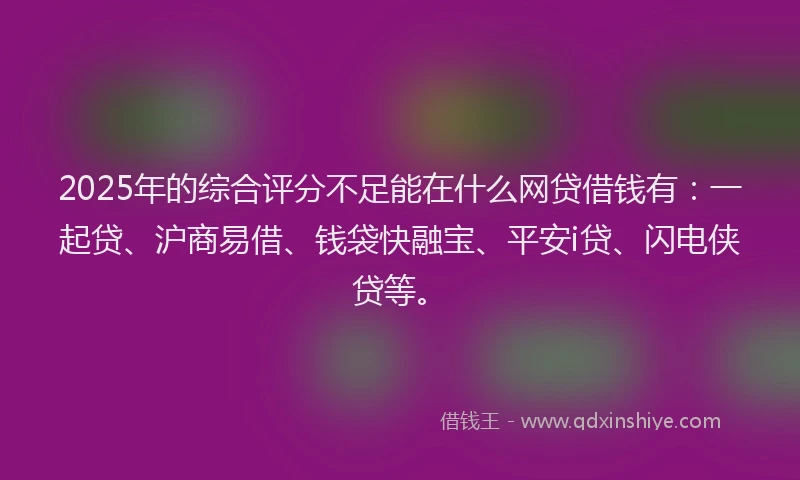 2025年的综合评分不足能在什么网贷借钱有：一起贷、沪商易借、钱袋快融宝、平安i贷、闪电侠贷等。