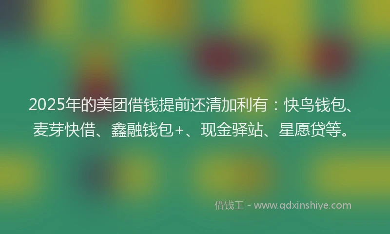 2025年的美团借钱提前还清加利有：快鸟钱包、麦芽快借、鑫融钱包+、现金驿站、星愿贷等。