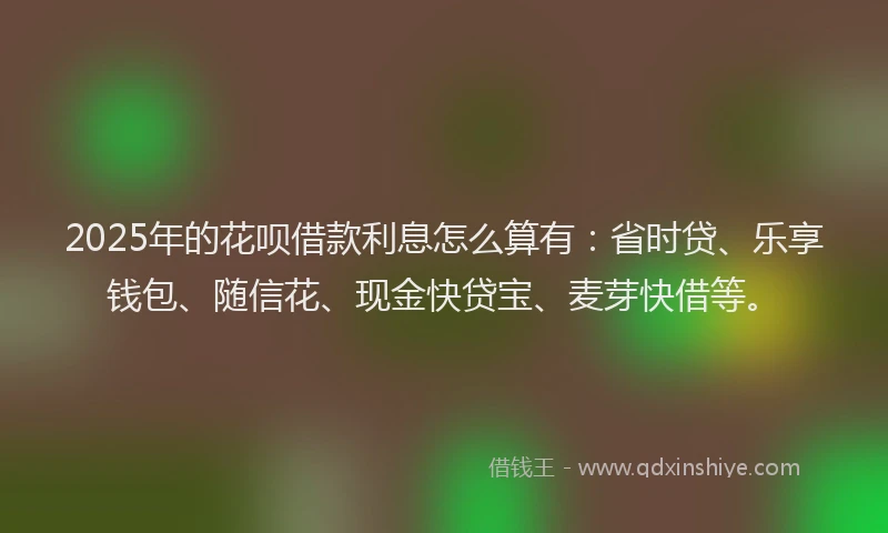 2025年的花呗借款利息怎么算有：省时贷、乐享钱包、随信花、现金快贷宝、麦芽快借等。