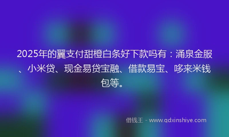 2025年的翼支付甜橙白条好下款吗有：涌泉金服、小米贷、现金易贷宝融、借款易宝、哆来米钱包等。