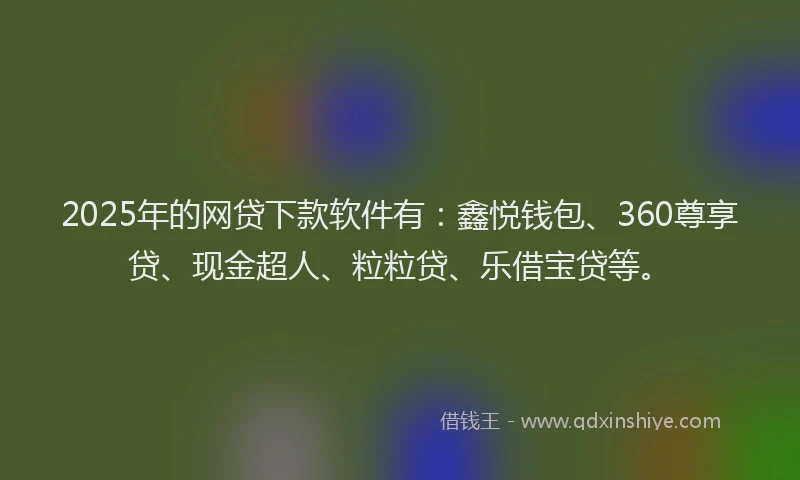 2025年的网贷下款软件有：鑫悦钱包、360尊享贷、现金超人、粒粒贷、乐借宝贷等。
