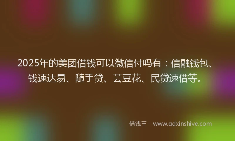 2025年的美团借钱可以微信付吗有：信融钱包、钱速达易、随手贷、芸豆花、民贷速借等。
