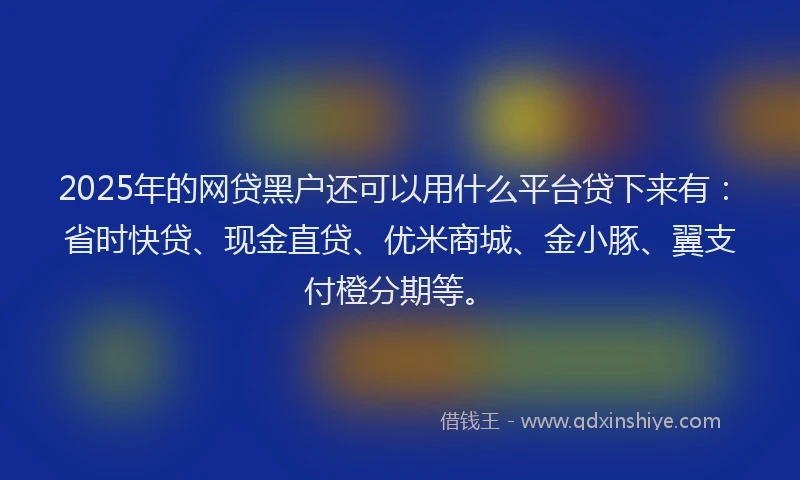 2025年的网贷黑户还可以用什么平台贷下来有：省时快贷、现金直贷、优米商城、金小豚、翼支付橙分期等。