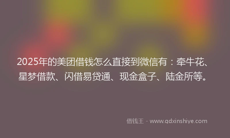 2025年的美团借钱怎么直接到微信有：牵牛花、星梦借款、闪借易贷通、现金盒子、陆金所等。