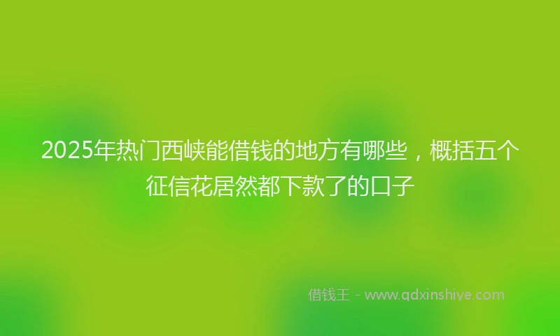 2025年热门西峡能借钱的地方有哪些，概括五个征信花居然都下款了的口子