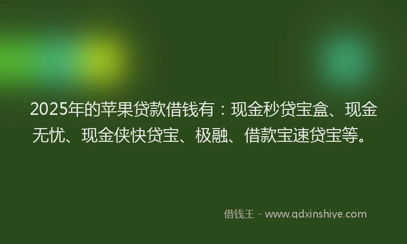 2025年的苹果贷款借钱有：现金秒贷宝盒、现金无忧、现金侠快贷宝、极融、借款宝速贷宝等。